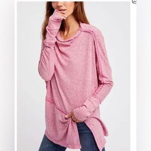 Free People Women’s Pink Cowl Neck Long Sleeve Tunic Top Size medium